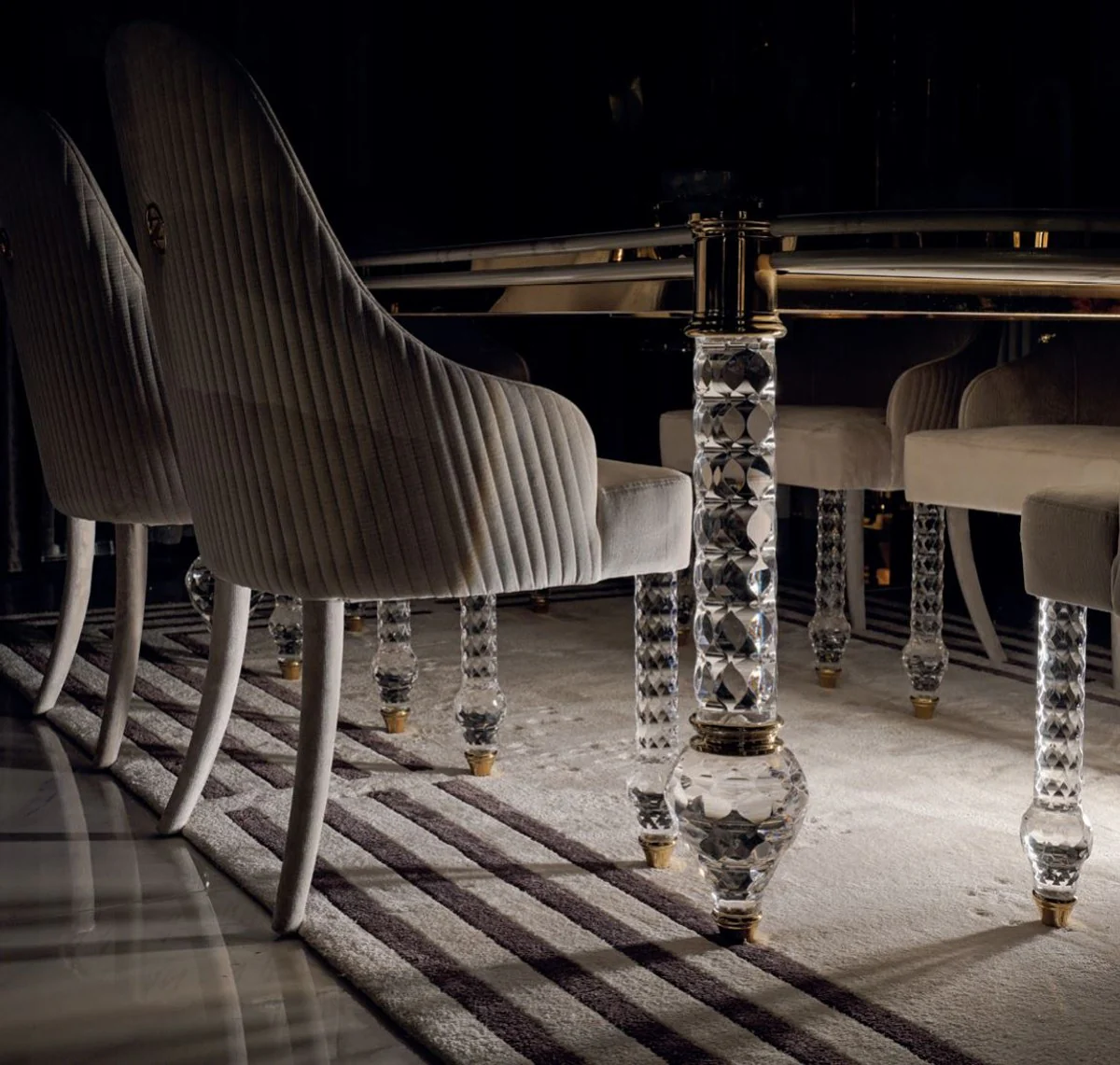 Luxury Art Deco Dining Room Set White / Gray / Gold - 1 Art Deco Dining Table with Faux Marble Table Top & 6 Art Deco Dining Room Chairs - Art Deco Dining Room Furniture - Luxury Quality