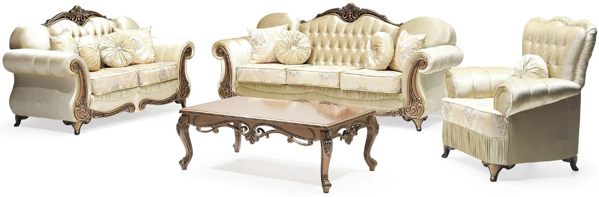 Luxury baroque sofa gold / copper - magnificent living room sofa with elegant pattern and glittering stones - living room furniture in baroque style - baroque furniture - noble & magnificent