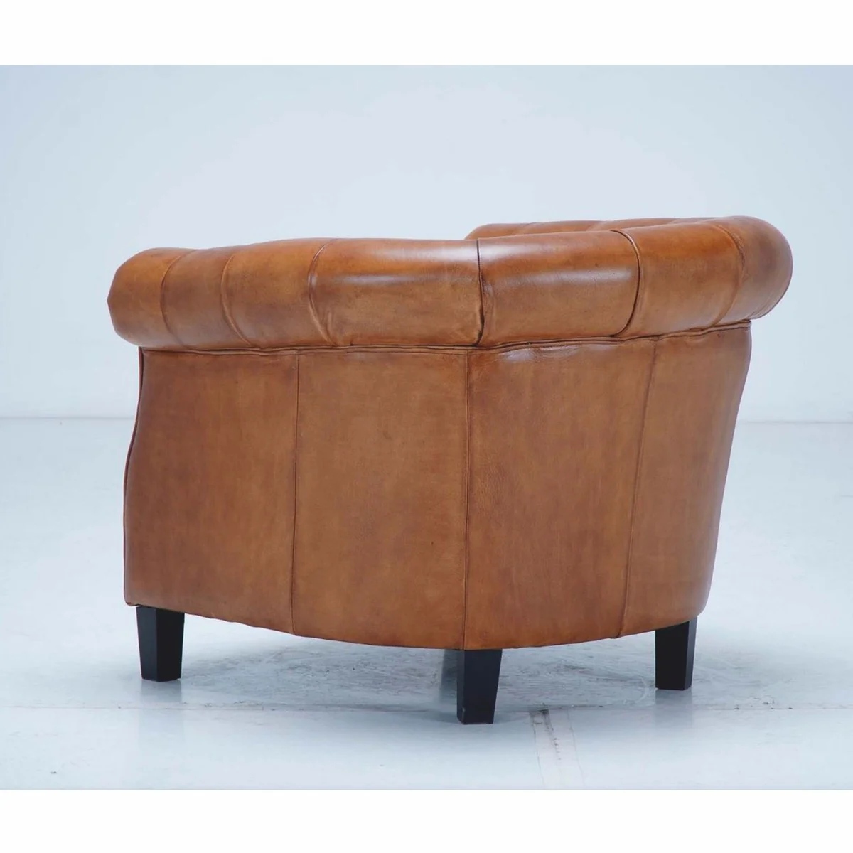 Luxury Chesterfield genuine leather armchair light brown / black - genuine leather furniture
