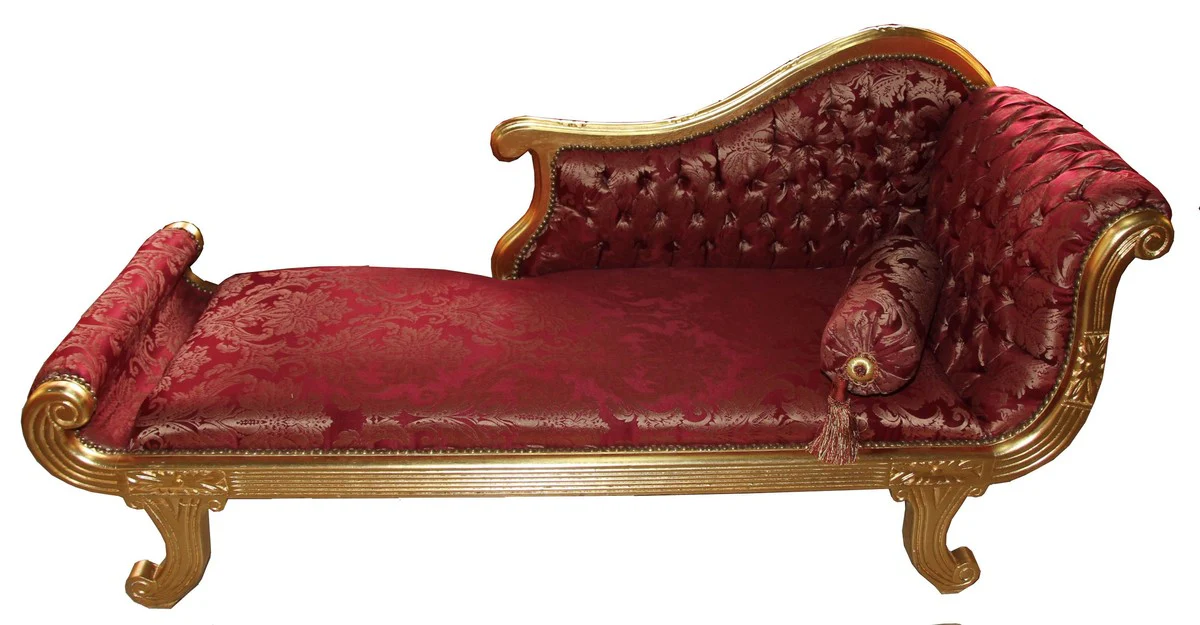 Baroque Chaise Longue Model XXL Bordeaux Red Pattern / Gold Antique Style - Recamiere Living Room Furniture