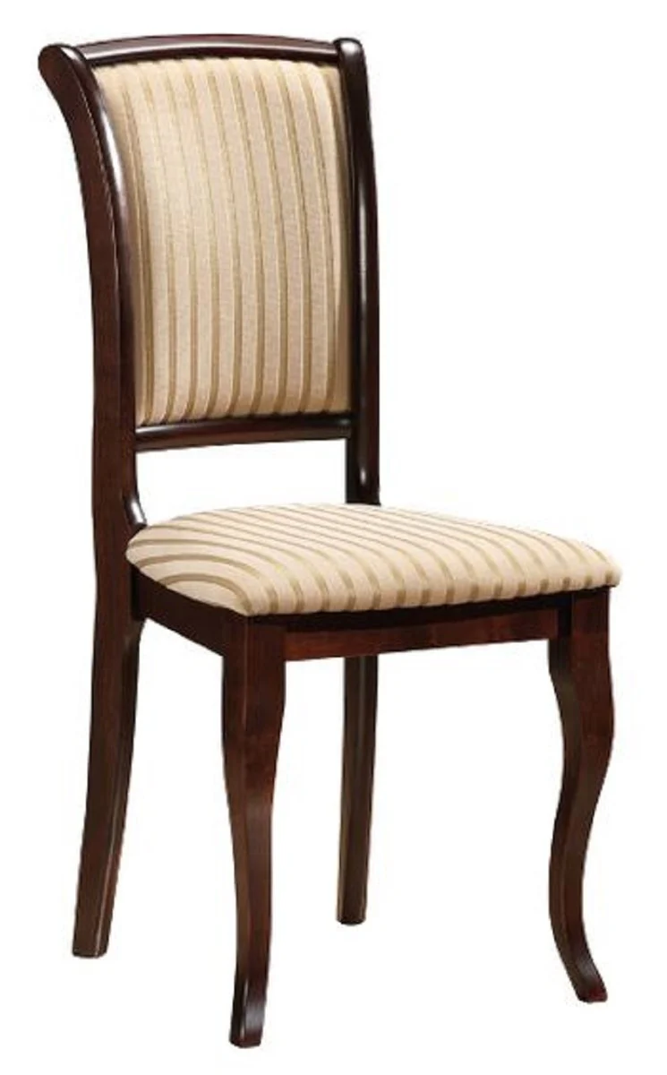 Art Nouveau dining room chair cream / gold / dark brown 44 x 44 x H. 96 cm - Elegant solid wood kitchen chair with stripes - Baroque & Art Nouveau dining room furniture