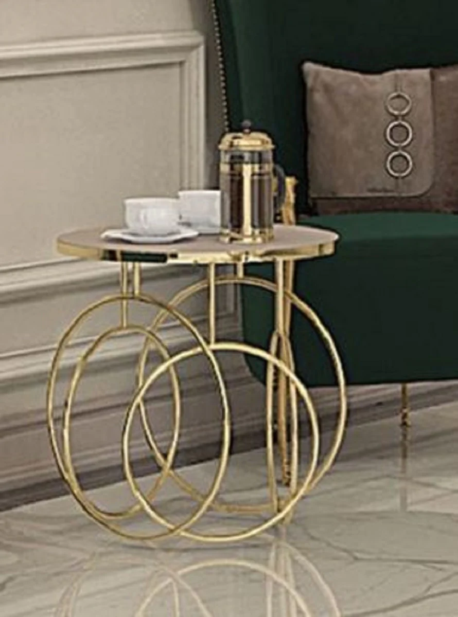 Luxury side table gold / cream - designer table with marble top - luxury living room & hotel furniture - luxury quality
