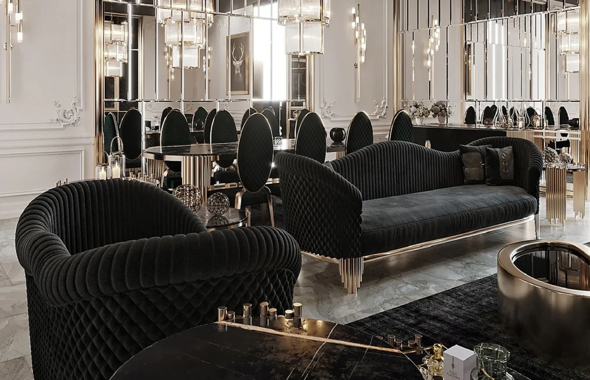 Luxury sofa black / gold 260 x 88 x H. 88 cm - Modern living room sofa - Living room & hotel furniture - Luxury collection