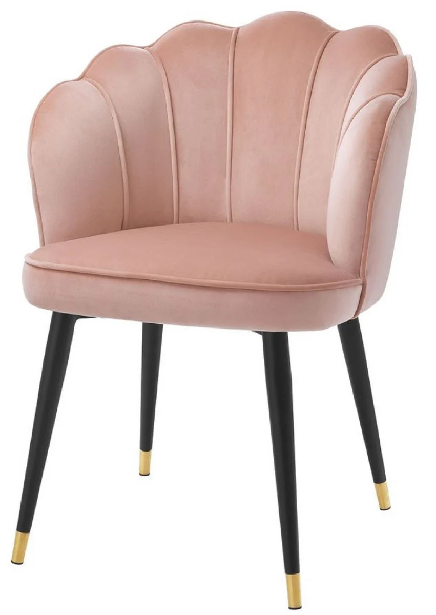 Luxury velvet dining chair with armrests pink / black / gold 60 x 63 x H. 83 cm - kitchen chair in shell design