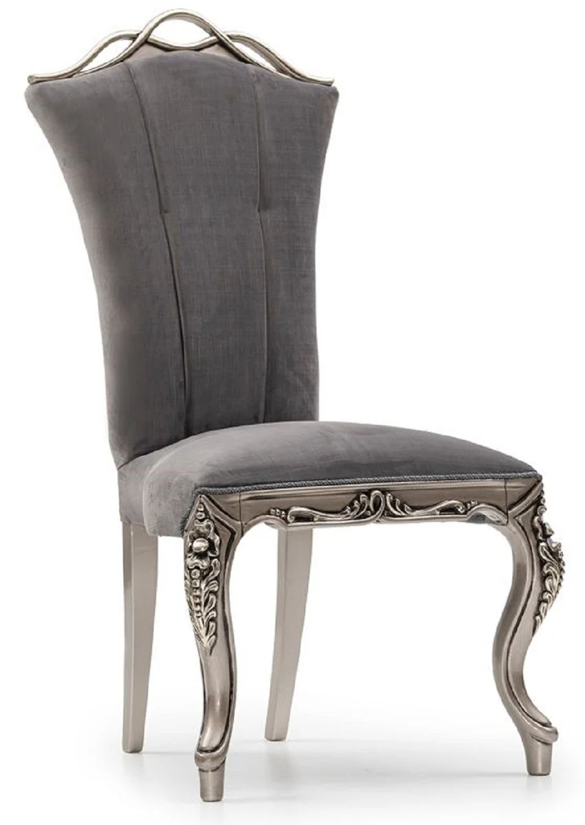 Luxury Baroque Dining Room Set Gray / Silver - 1 Baroque Dining Table & 6 Baroque Dining Chairs - Luxury Dining Room Furniture in Baroque Style - Magnificent Baroque Dining Room Furniture