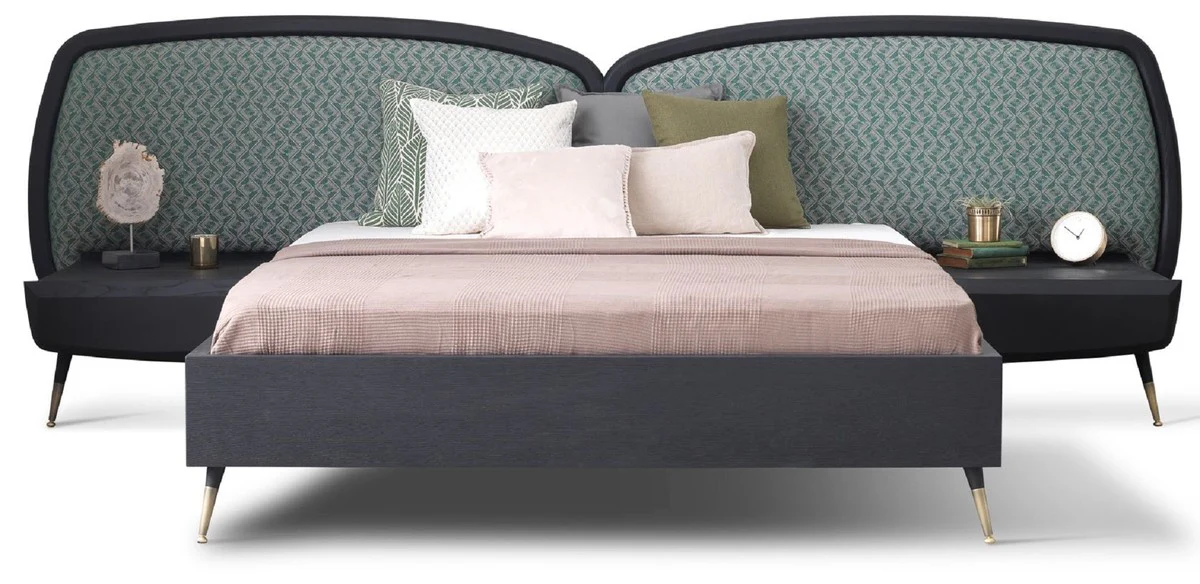 Luxury Bedroom Set Green / Black / Antique Brass - 1 Double Bed with Headboard & 2 Nightstands - Luxury Bedroom Furniture - Luxury Bedroom Furnishings