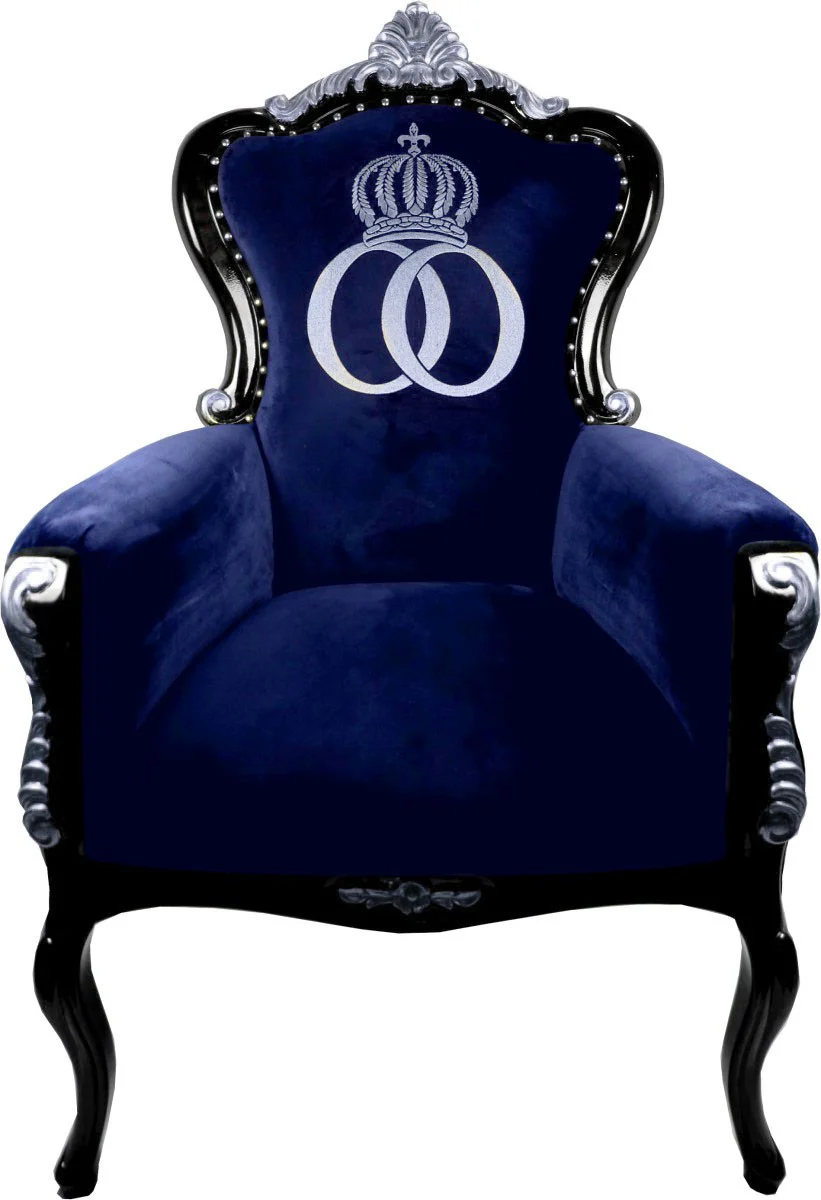 Pompöös by Luxury Baroque Armchair Bergere Blue / Black / Silver - Pompööser Baroque Armchair designed by Harald Glööckler