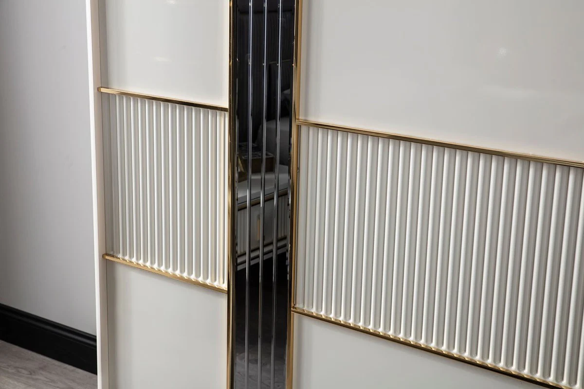 Luxury bedroom wardrobe white / gold 260 x 72 x H. 218 cm - Elegant solid wood wardrobe with 2 sliding doors - Luxury bedroom furniture