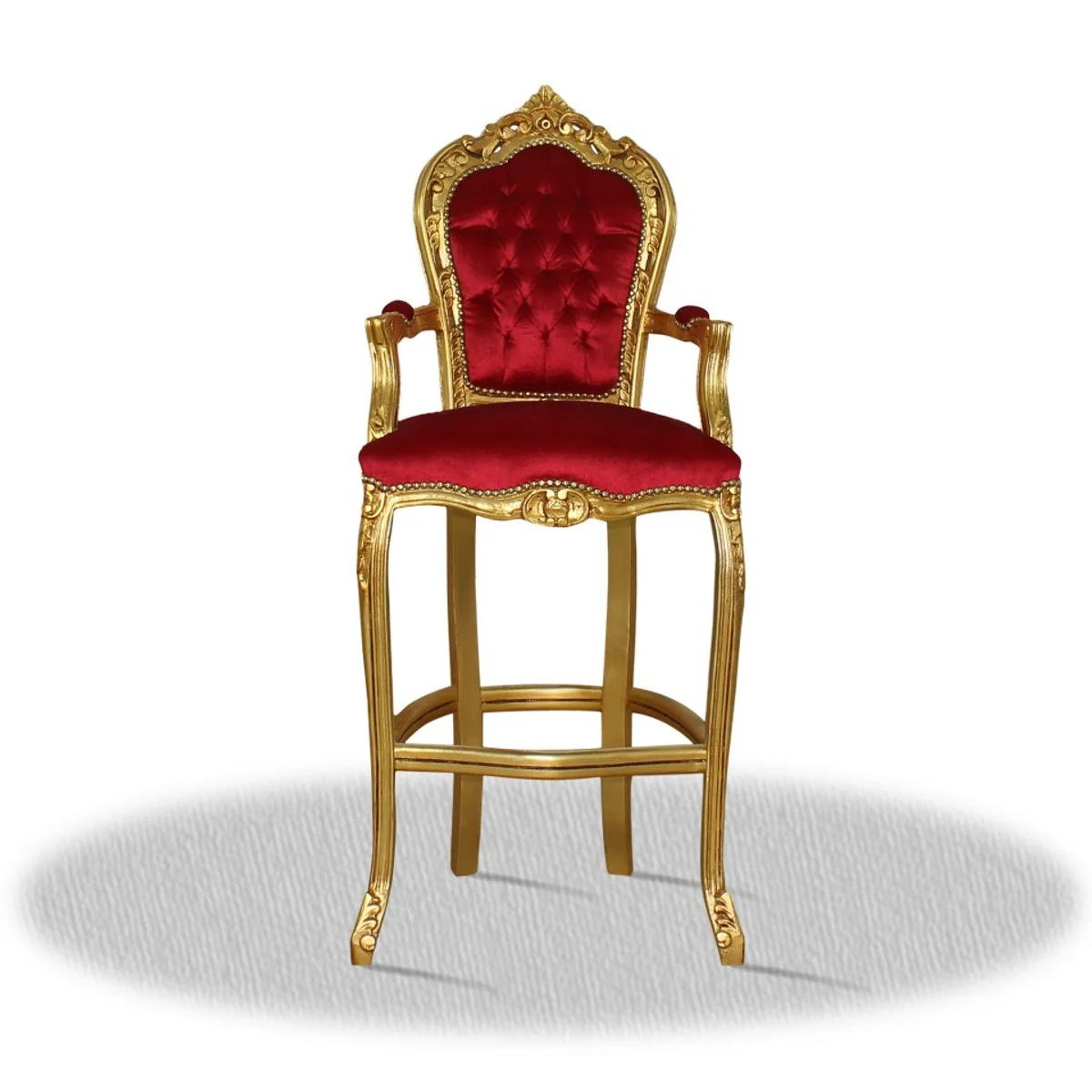 Barock Hochstuhl Barstuhl Gold Rot 55 x 50 x H. 140 cm - Limited Edition