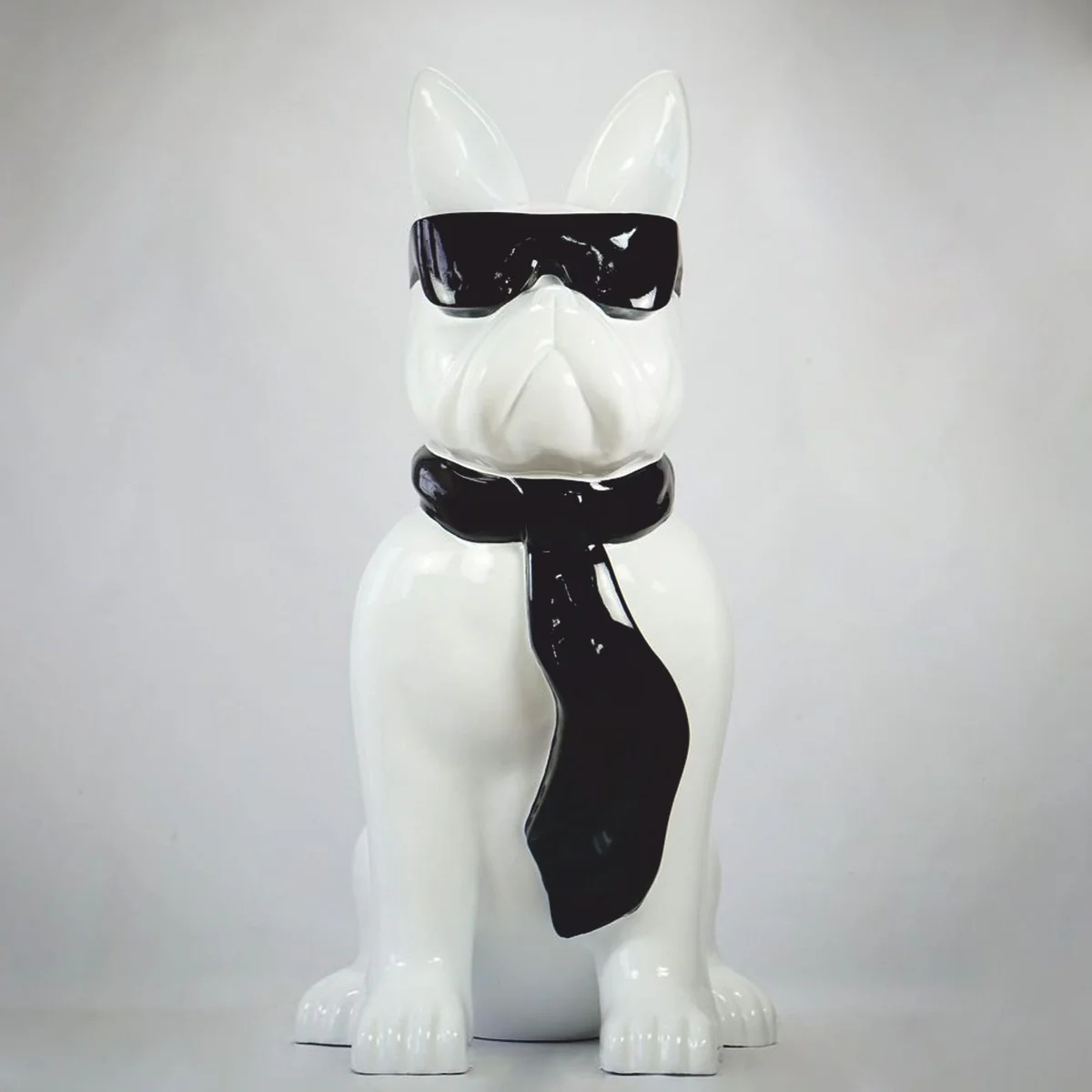 Deko Figur Hund Bulldogge Weiß / Schwarz H. 65 cm - Deko Skulptur