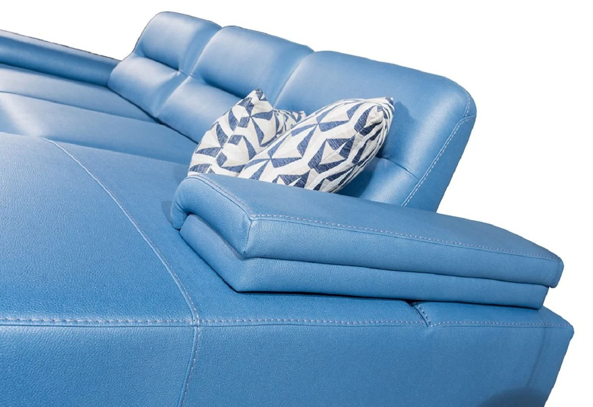 Luxury faux leather corner sofa blue / silver 285 x 182 cm - living room furniture