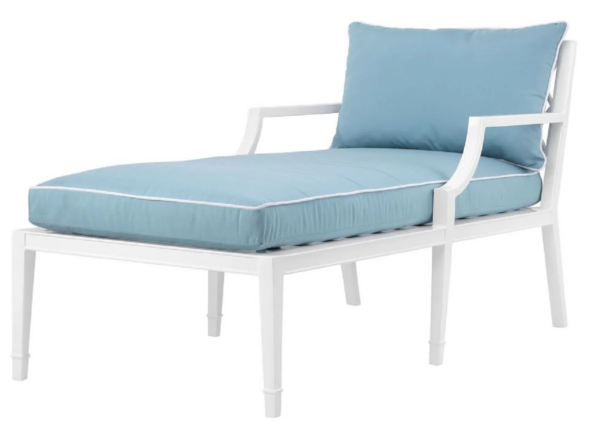 Luxury chaise longue white / light blue 68.5 x 157 x H. 79 cm - lounge chair made of high-quality, durable aluminum - living room furniture - garden furniture - catering furniture