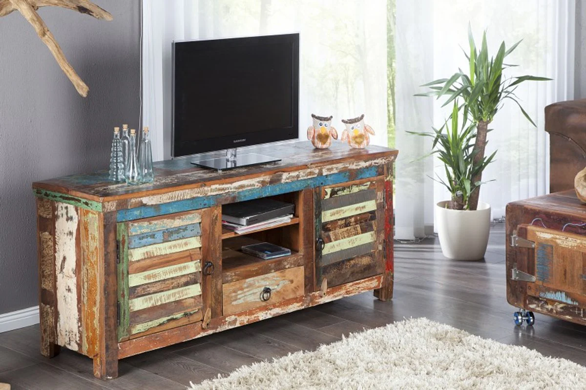 Designer sideboard multicolored W.150 x H.60 x D.40 - TV cabinet - chest of drawers - handmade - solid wood