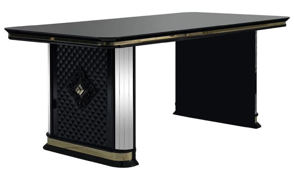Luxury Art Deco Dining Table Black / Gold - Handcrafted Solid Wood Kitchen Table with Mirror Glass - Art Deco Dining Room Furniture