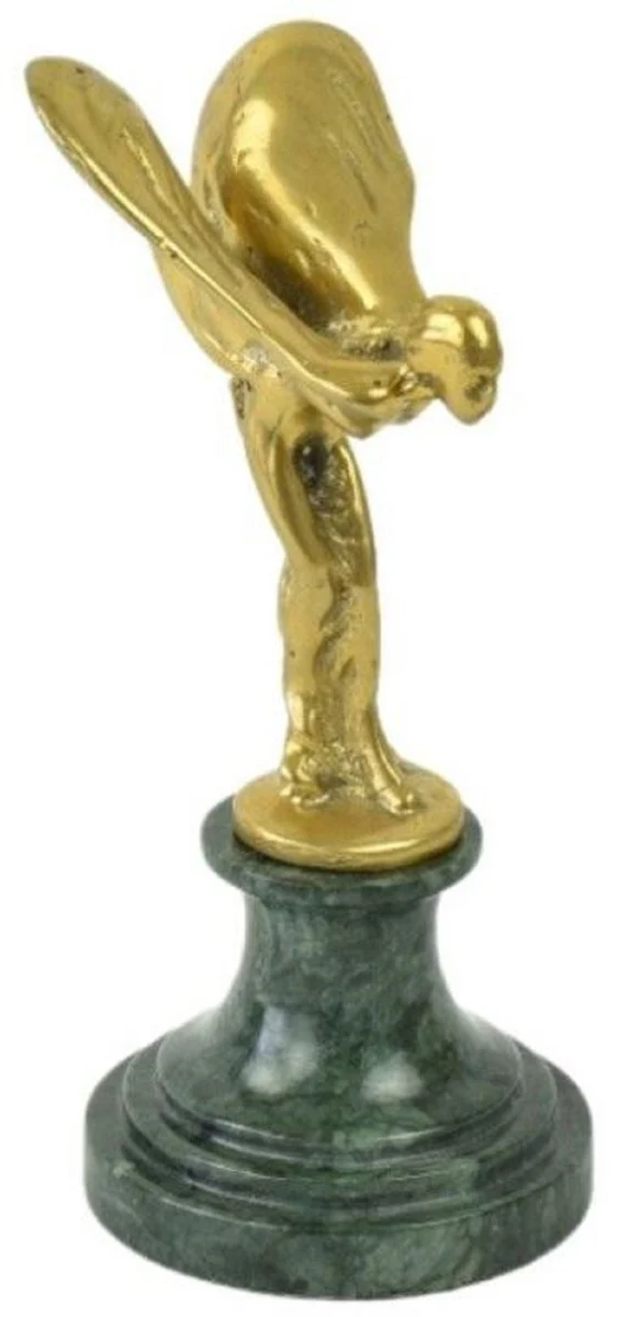 Luxus Briefbeschwerer Skulptur Frau mit Flügeln Gold / Grün 7 x 8 x H. 16 cm - Elegante Bronze Figur mit Marmorsockel - Luxus Schreibtisch Deko Accessoires