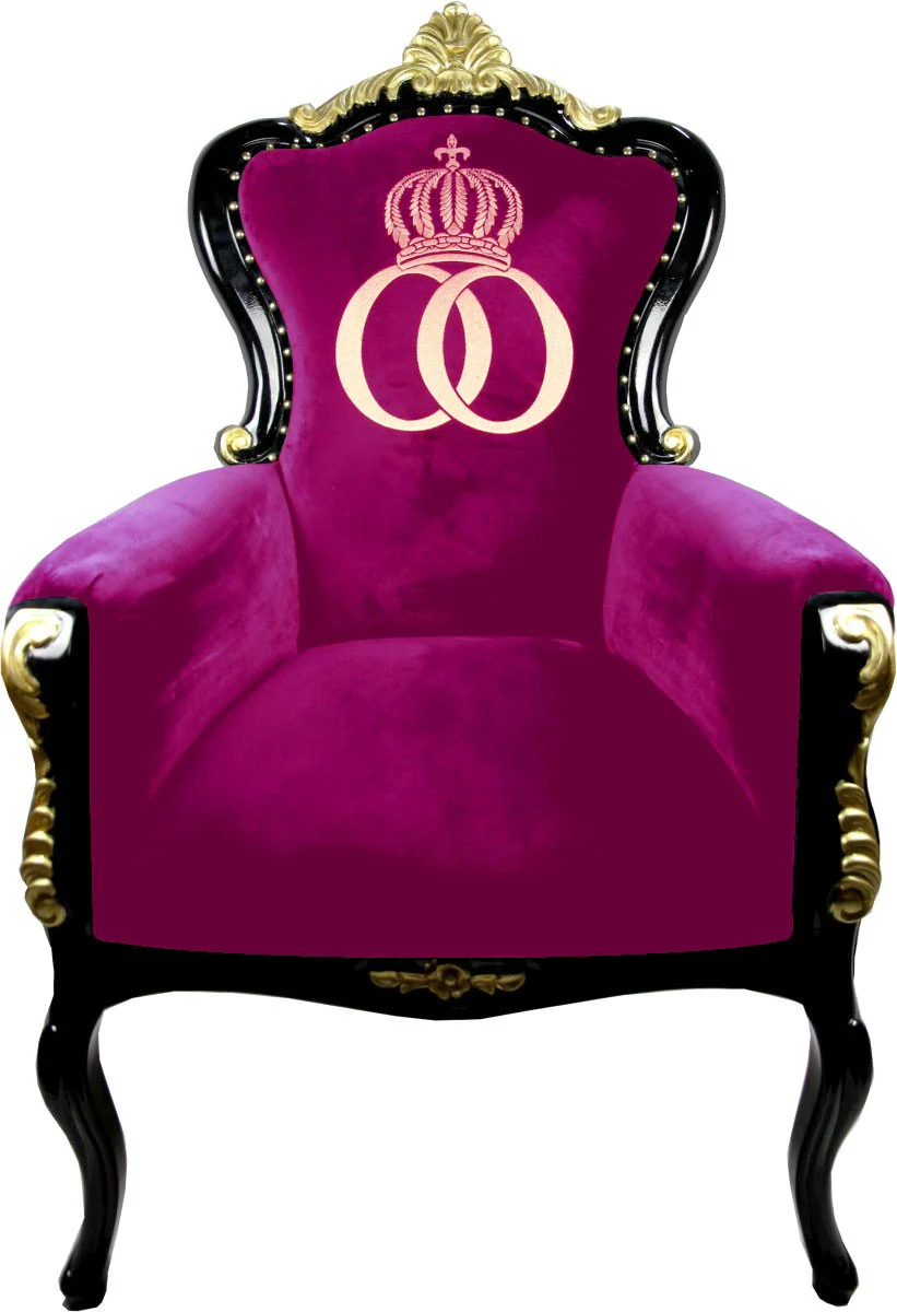 Pompöös by Luxury Baroque Armchair Bergere Pink / Black / Gold with Gold Crown - Pompööser Baroque Armchair designed by Harald Glööckler
