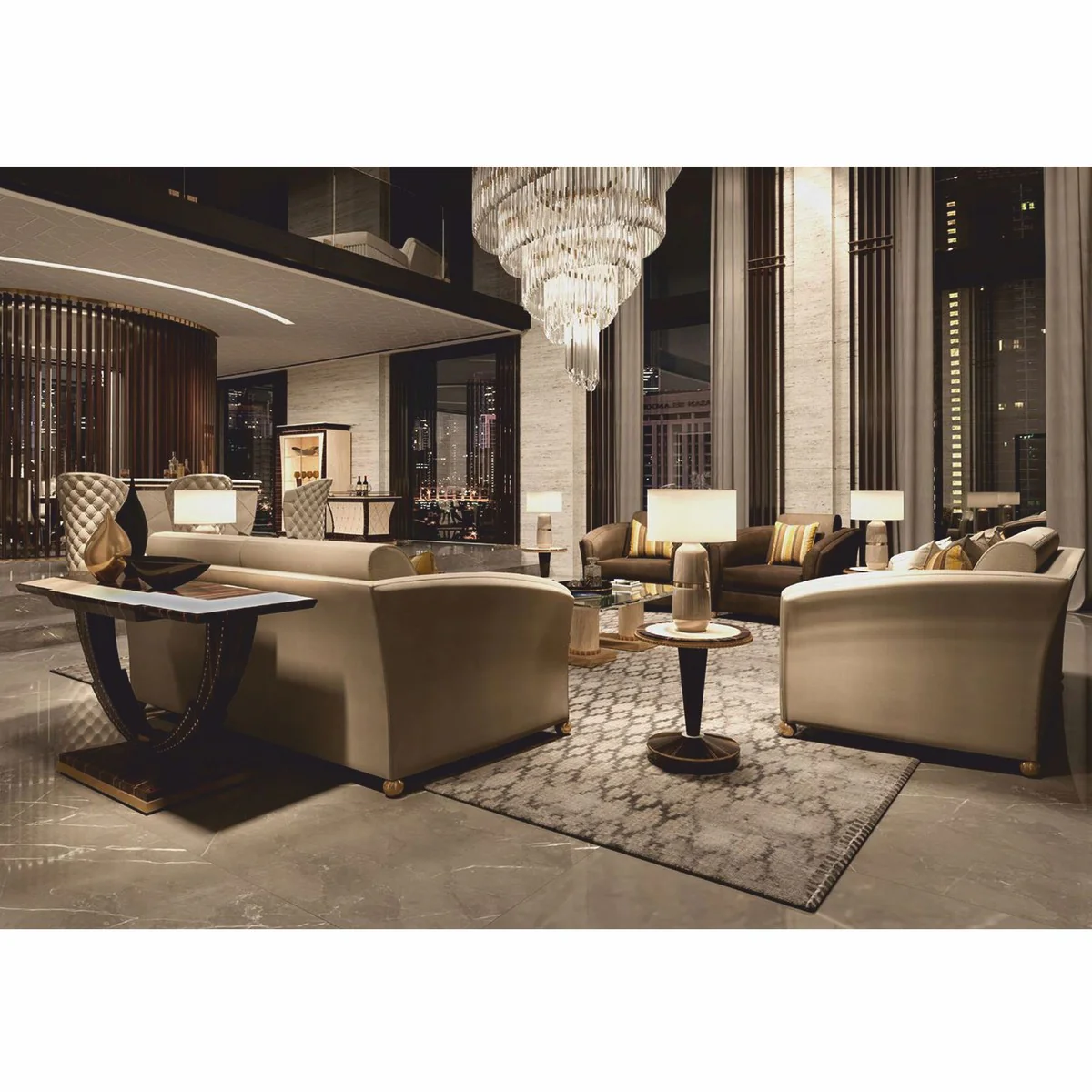 Luxury side table cream / dark brown / bronze Ø 51 x H. 66 cm - Made in Italy