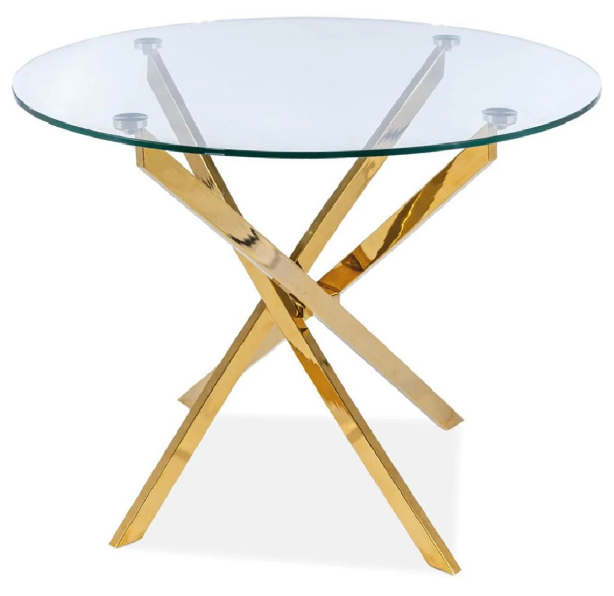 Luxury dining table gold Ø 90 x H. 71 cm - Round dining room table with tempered glass top - Dining room furniture - Kitchen furniture