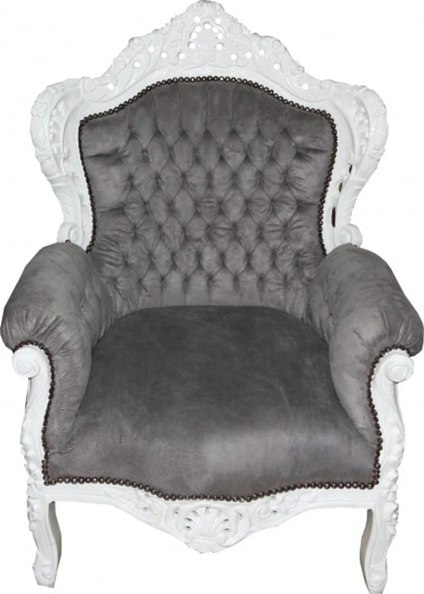 Barock Sessel King Grau / Weiß 85 x 85 x H. 120 cm - Antikstil