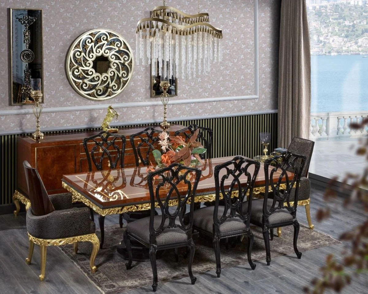 Luxury Baroque Dining Room Chair Gray / Black H. 116 cm - Baroque Dining Room Furniture