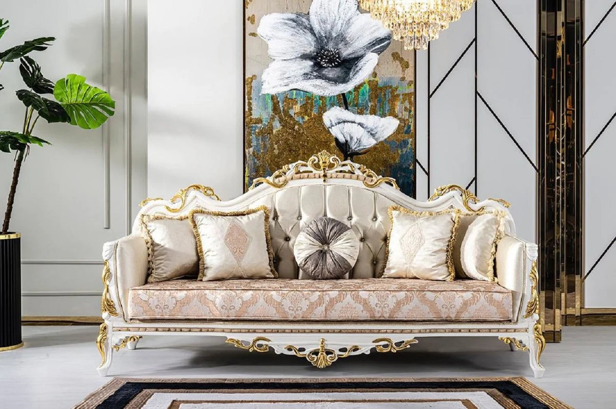 Luxury baroque sofa gold / silver / brown / white / gold - magnificent living room sofa with glittering stones - baroque style living room furniture - luxury furniture in baroque style - baroque furnishings