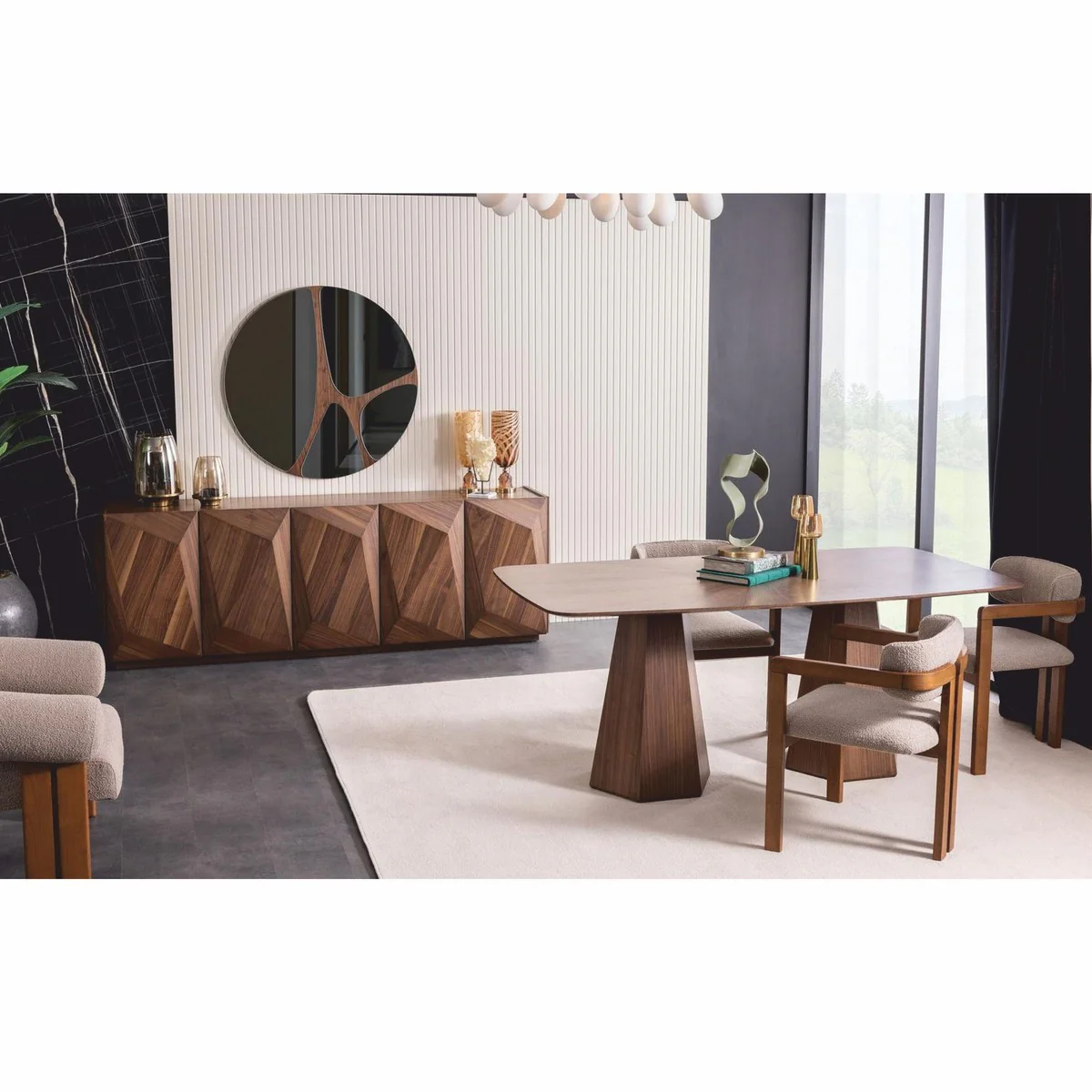 Luxury dining room chair set of 6 with armrests gray / brown - dining room furniture