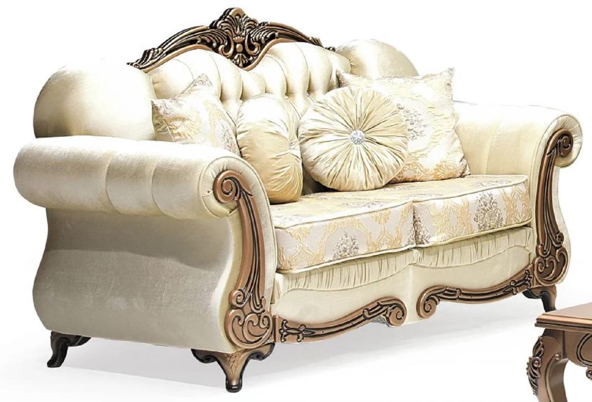 Luxury Baroque 2-seater sofa gold / copper - magnificent living room sofa with elegant pattern and glittering stones - living room furniture in baroque style - baroque furniture - noble & magnificent