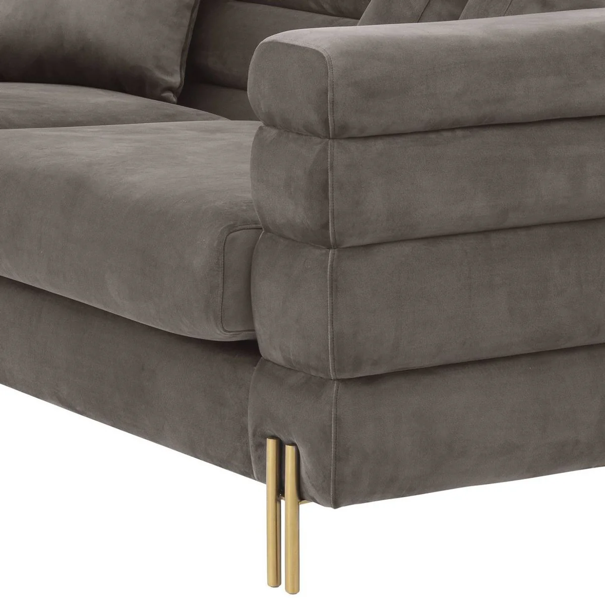 Luxury couch gray / brass 230 x 95 x H. 70.5 cm - living room sofa with elegant velvet fabric - luxury furniture