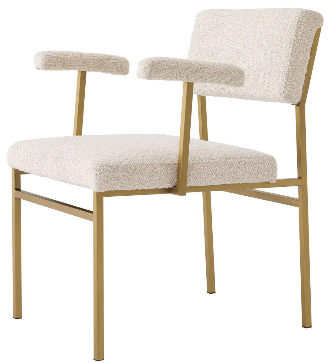 Luxury dining room chair cream / brass 64 x 67 x H. 84 cm - Elegant kitchen chair with armrests - Luxury dining room furniture