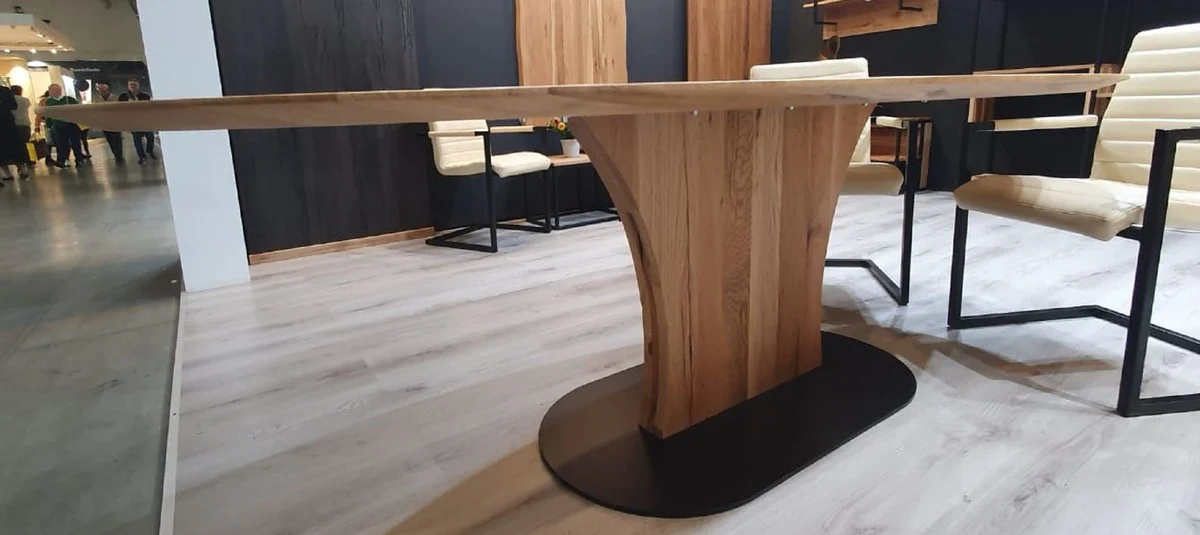 Luxury dining table natural color / black 240 x 120 x H. 77 cm - Oval solid wood kitchen table - Solid wood furniture - Dining room furniture - Luxury furniture - Luxury furnishings