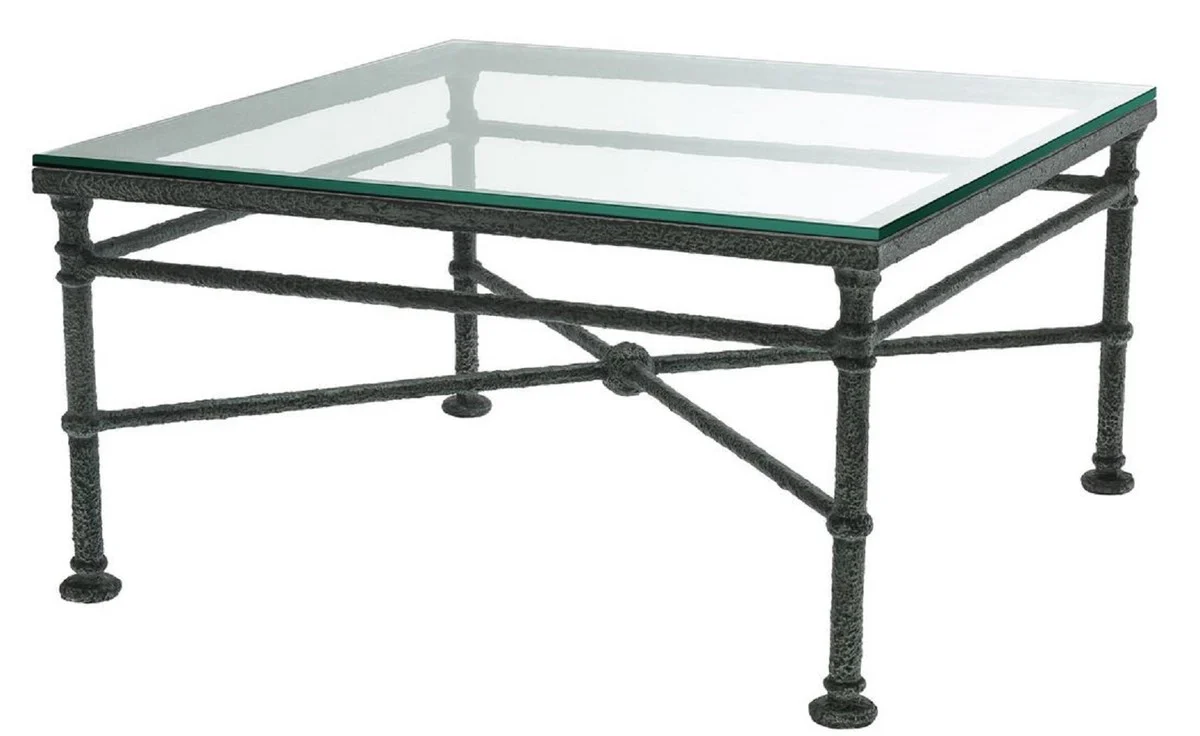 Luxury coffee table black weathered 85 x 85 x H. 44.5 cm - square living room table with glass top - luxury living room furniture