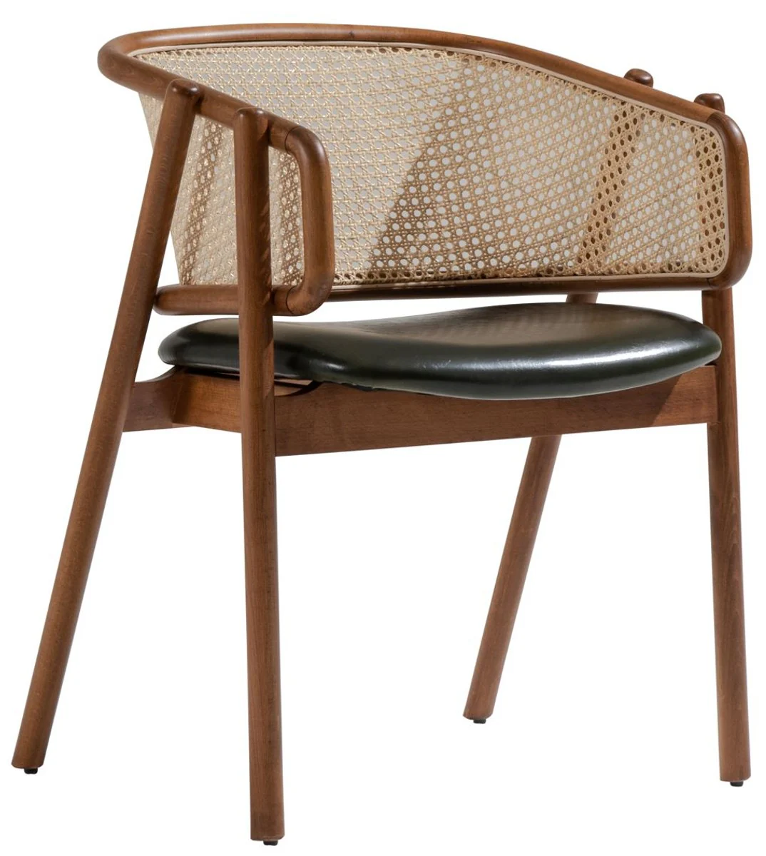 Luxus Esszimmer Stuhl mit Armlehnen Braun / Naturfarben / Dunkelgrün H. 77 cm