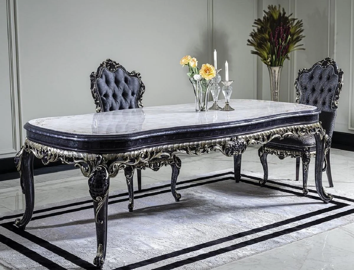 Luxury Baroque Dining Table White / Blue / Gold - Handcrafted Solid Wood Dining Room Table - Baroque Dining Room Furniture - Noble & Magnificent