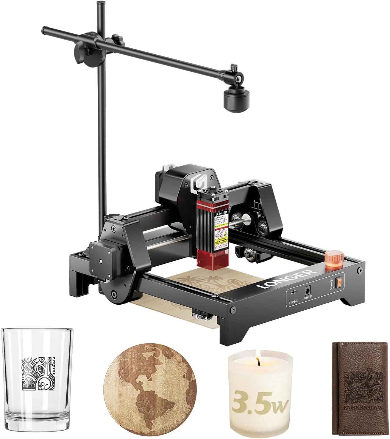 LONGER Ray5 mini 3.5W Laser Engraver with Camera Kit, 12000mm/min High Speed ​​Cutter for Wood, Metal, Acrylic, Leather, DIY CNC, 130x140mm Engraving Area, WiFi, Emergency Security