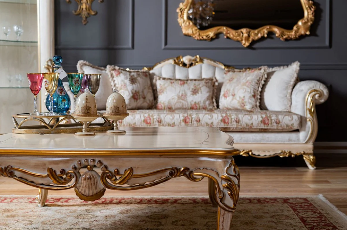 Pompöös by Luxury Baroque Coffee Table Provence Beige / White / Gold - Pompöös Baroque style living room table designed by Harald Glööckler