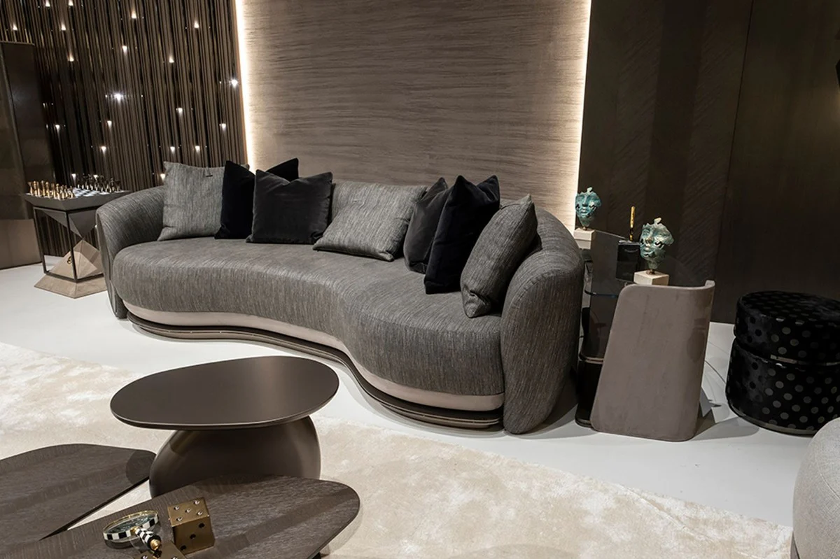 Luxury shelf cabinet gray / dark brown / bronze 141.45 x 105.41 x H. 61.5 cm - Curved cabinet with glass top - Living room furniture - Hotel furniture - Luxury furniture