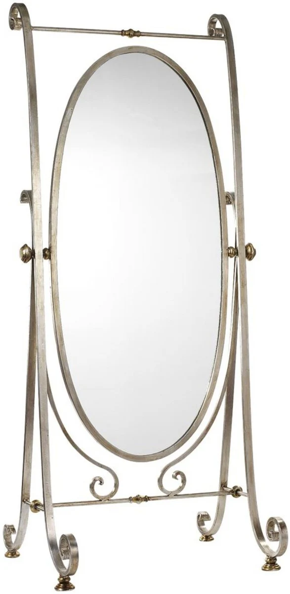 Luxury Art Nouveau standing mirror silver / gold - Oval bedroom mirror - Baroque & Art Nouveau bedroom furniture