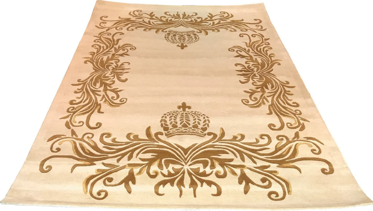 Pompöös by Luxus Carpet by Harald Glööckler - ALL SIZES - Crown Cream / Gold - Baroque Design Carpet - Handwoven from wool