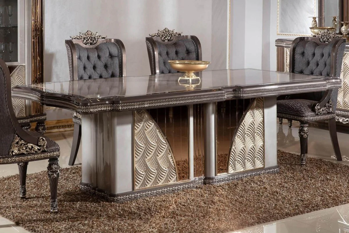 Luxury Baroque Dining Table Gray / Dark Brown / Gold - Rectangular Baroque Style Kitchen Table - Luxury Dining Room Furniture in Baroque Style - Baroque Dining Room Furniture - Baroque Furnishings