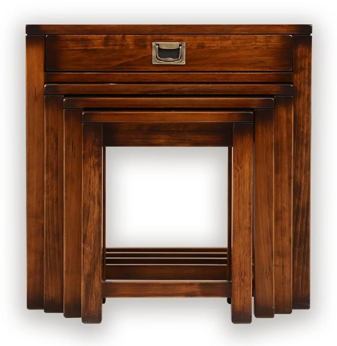 Luxury vintage style side table set of 4 brown / brass 60 x 40 x H. 60 cm - Living room furniture - Solid wood furniture - Luxury vintage style furniture