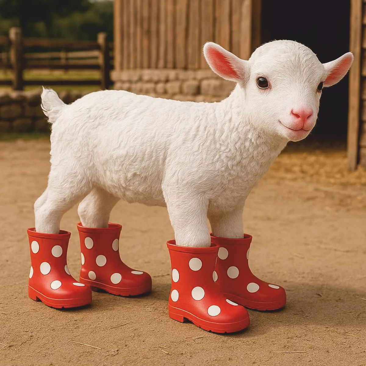 Deko Figur Ziege mit Gummistiefeln Weiß / Rot 42 cm - Deko Skulptur