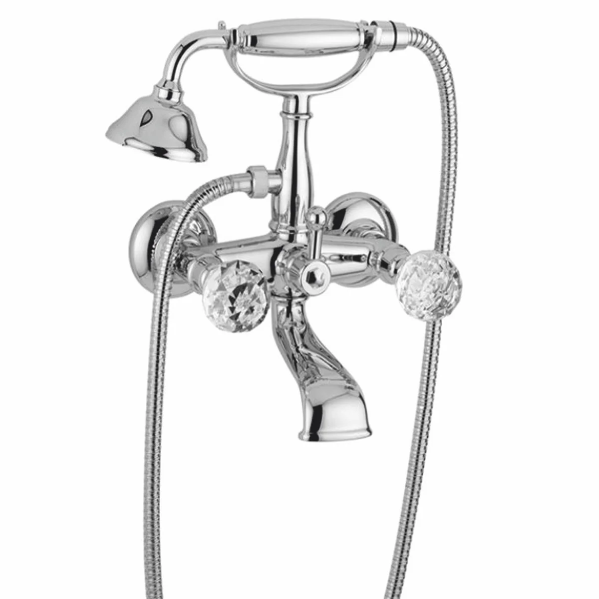 Luxury Art Nouveau bath mixer with hose and hand shower chrome H. 27.5 cm