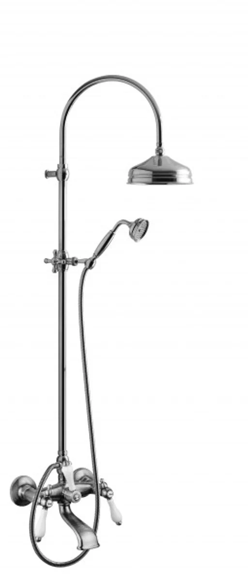 Luxury bathroom accessories - Art Nouveau retro bathtub filler mixer with column shower and sliding shower holder - bathtub fitting - chrome - Milano series - Made in Italy