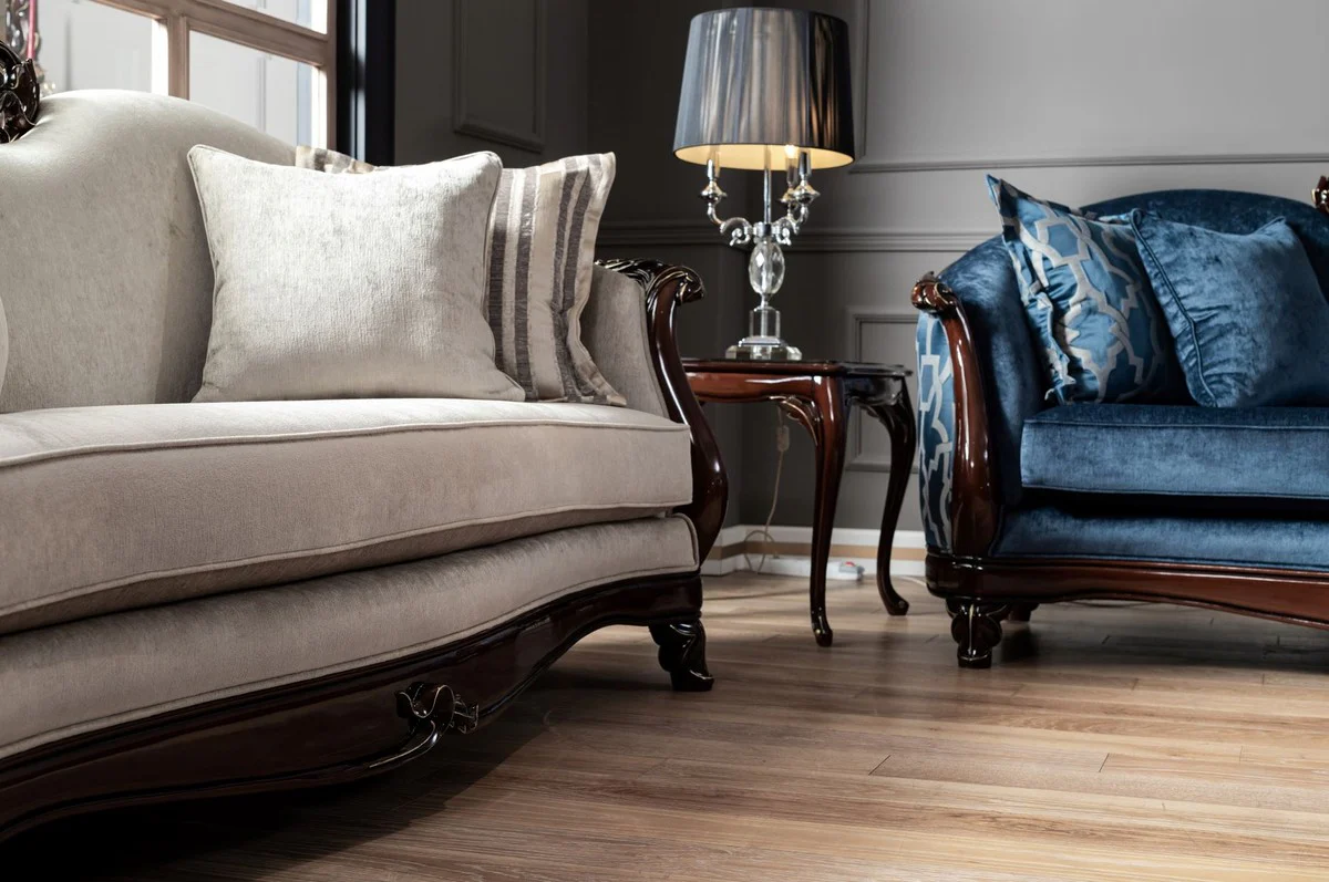 Luxury Baroque Sofa Beige / Dark Brown / Gold - Handmade Living Room Sofa in Baroque Style - Baroque Living Room Furniture