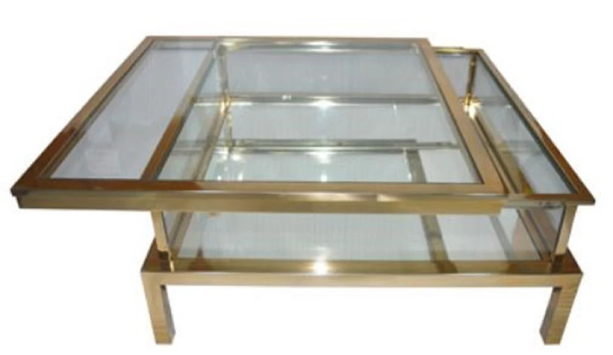 Luxury stainless steel coffee table gold 100 x 100 x H. 40 cm - Square living room table with glass tops - Living room furniture