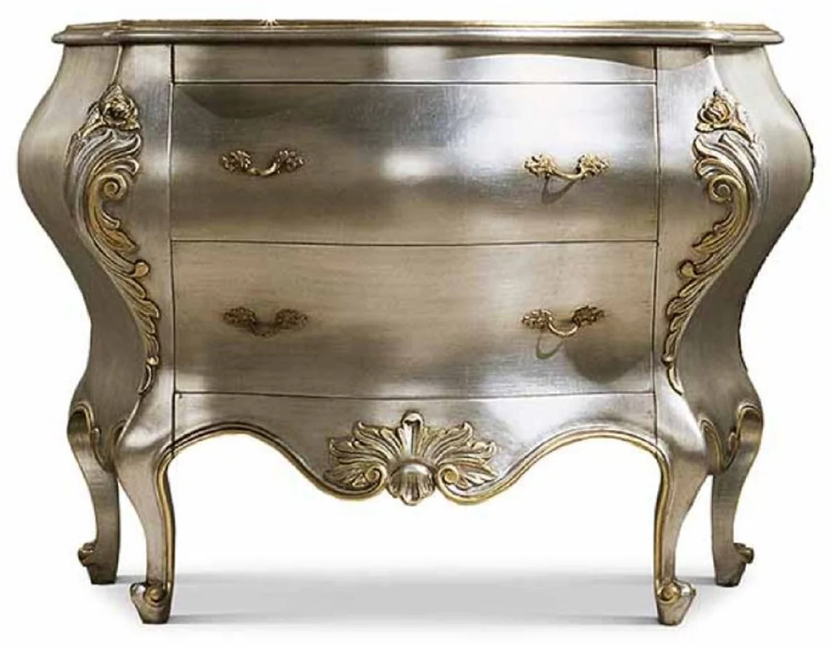 Luxus Barock Kommode Silber / Gold 127,5 cm - Made in Italy