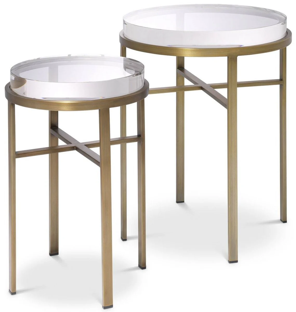 Luxury side table set brass colored - 2 round stainless steel tables with glass top - luxury living room furniture