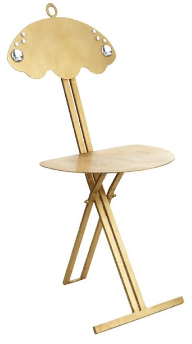 Luxury folding chair gold 42 x 32 x H. 88 cm - metal chair with Swarovski crystal glass - luxury furniture