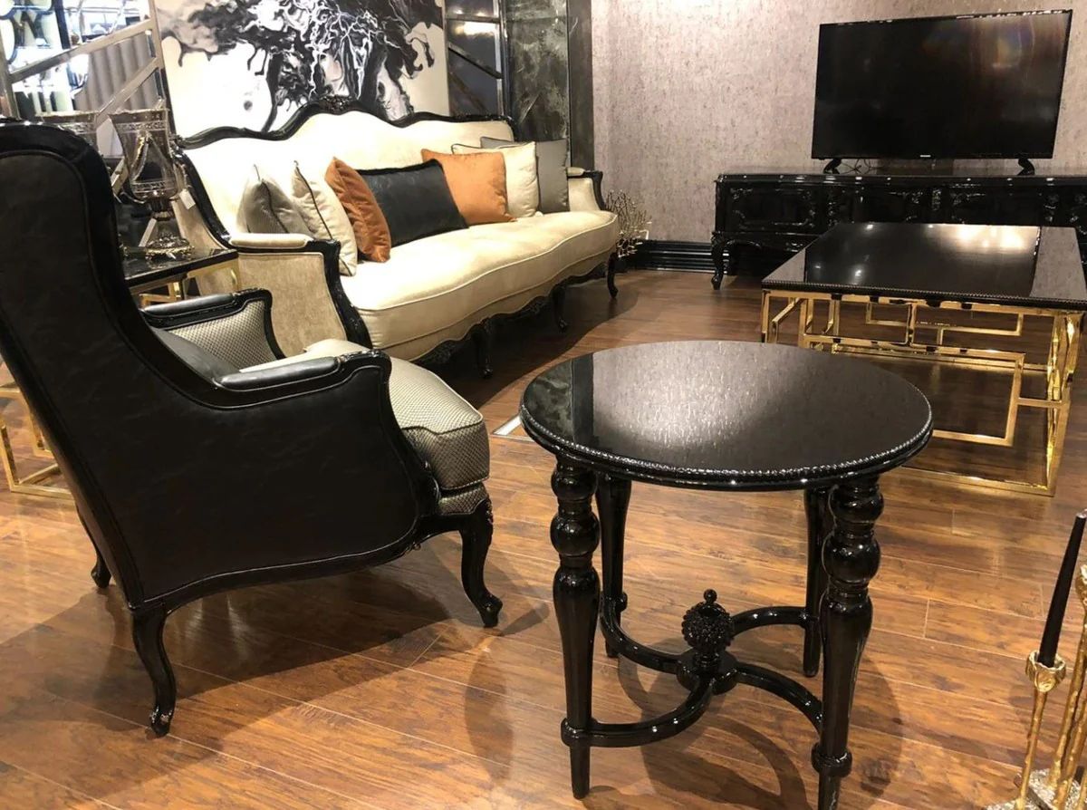 Luxury Baroque Side Table Black - Handcrafted Solid Wood Table - Baroque Living Room Furniture