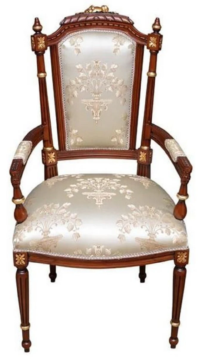 Baroque dining room chair cream / brown / gold - handmade antique style chair with armrests - dining room furniture in baroque style
